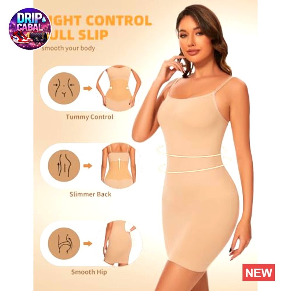 Seamless Shapewear Slip Dress Tummy Control Adjustable Straps Elegant Minimal - Picture 2 of 6